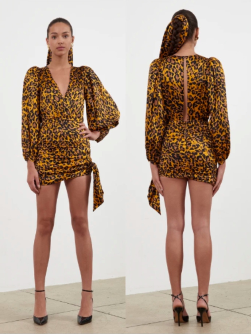 Ronny Kobo Giorgia Leopard‎ Print Ruched Mini Dress Silk Blend Size Small